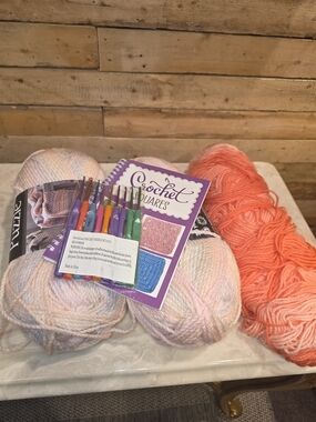 Crochet Kit with Pastel Pink Yarn and Coral Orange Skein